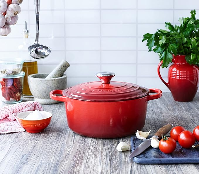 Le Creuset Enameled Cast Iron Signature Round Dutch Oven, 13.25 qt., Cerise