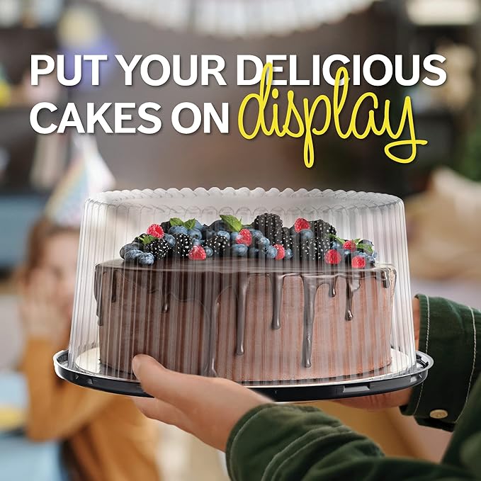 9" Plastic Disposable Cake Containers Carriers with Dome Lids and Cake Boards | 5 Round Cake Carriers for Transport | Clear Bundt Cake Boxes/Cover | 2-3 Layer Cake Holder Display Containers
