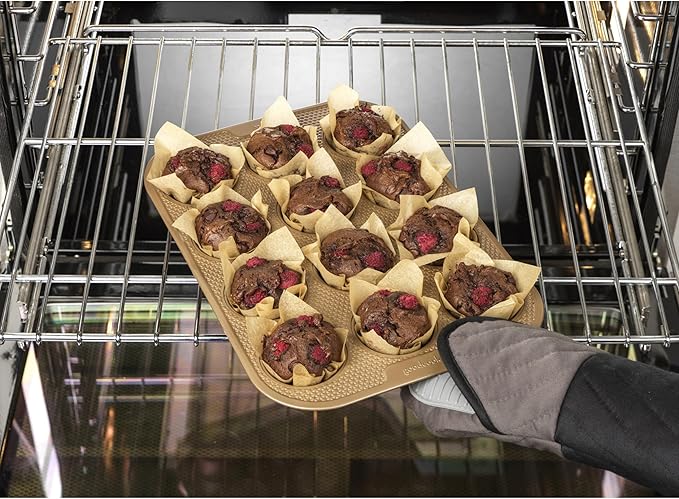 GoodCook BestBake Nonstick Textured Carbon Steel Muffin Pan, 12cp, Bronze