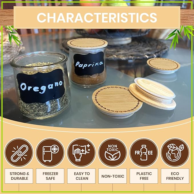 Oui Yogurt Jar Lids – Choose a Design, 4-24 pieces, Bamboo, Silicone, or Stainless Steel | Airtight Tops That Fit Yoplait Glass Jars | Oui Jar Covers |Lids for Yogurt Jars | Leaves Ring – 4 Pack