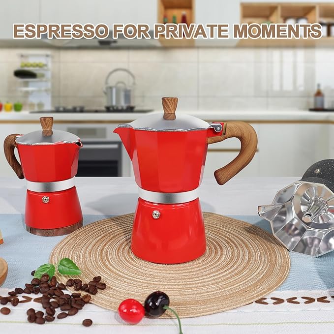 Aluminum 6 Cup 300ml Moka Pot Express Coffee Maker Stovetop Espresso Colorful Coffeemaker Italian Classic Style Brewing Greca Cafe Mocha Machine for Cafeteras Lover Camping Travel and Home Use 10oz