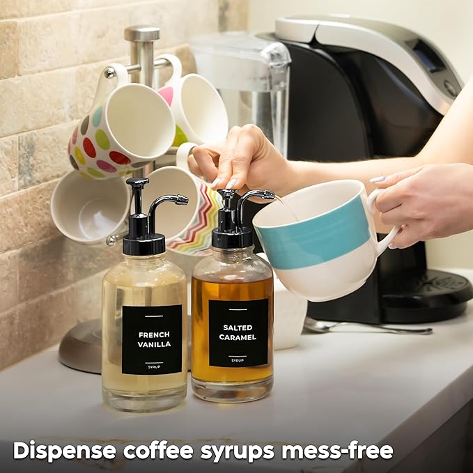 Spaceneat Olive Oil Dispenser Bottle for Kitchen & Coffee Syrup Dispenser Bundle, Black