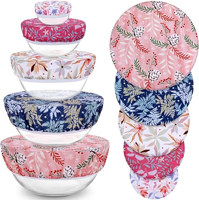 5-Size Reusable Beeswax Bowl Covers for Bread Proofing, Cotton Cloth Flexible Beeswax Wraps for Food Storage (Pinecones)