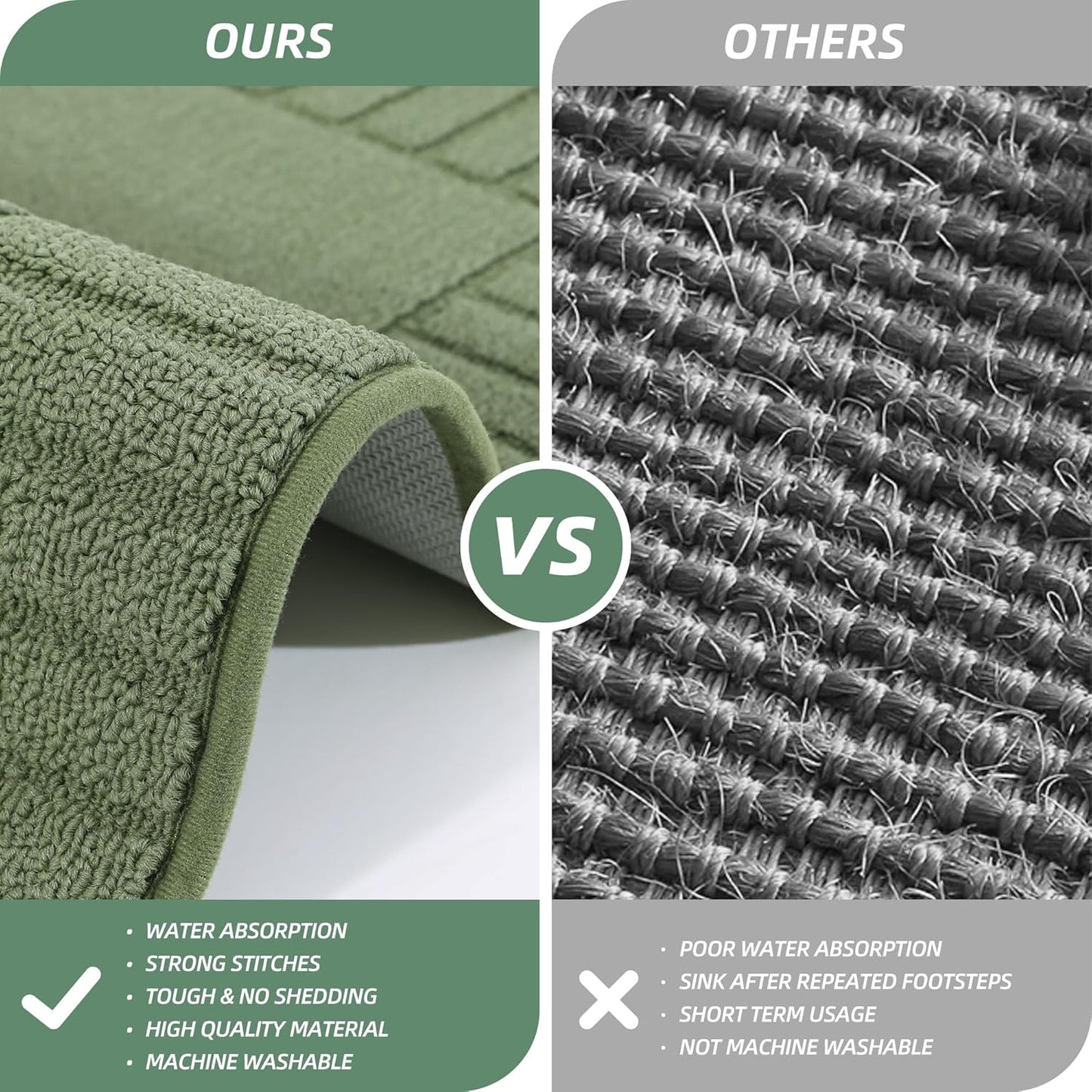 BEQHAUSE-Kitchen-Rugs-Non Slip-Kitchen-Mats- for-Floor Machine Washable Kitchen Rugs 2 Pieces Kitchen Carpet Runner with TPR Backing,Green,20x30inch/20x48inch