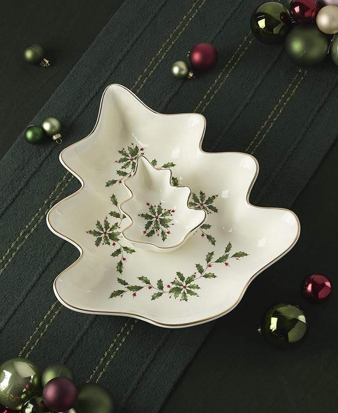 Lenox 898187 Holiday Tree Chip & Dip Set, Christmas Dishes, Festive Serveware