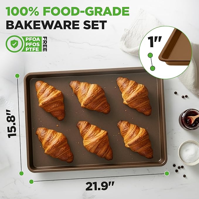 NutriChef 2-Piece Nonstick XL Cookie Sheets for Baking - 22" x 16" Stackable Extra Large Baking Sheet - Carbon Steel Baking Pans, PFOA, PFOS, PTFE Free- NCLGBP28