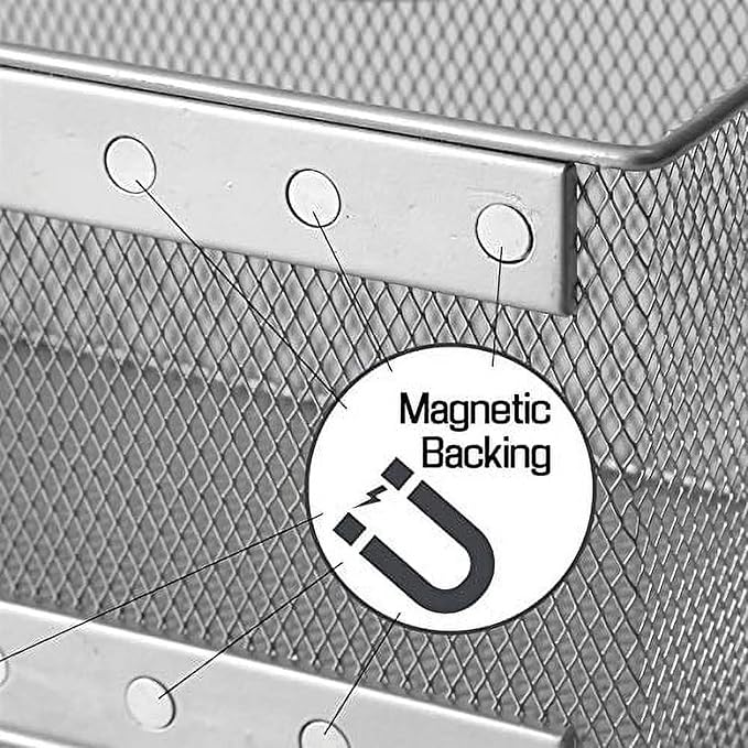 YBM HOME Mesh Magnetic Storage Basket Organizer with Extra Strong Magnets Holds Your Whiteboard and Locker Accessories, Perfect as Marker and Pencil Holder for Office, (1, Large) White