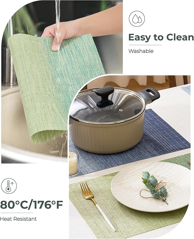 Leetaltree Gradient Green Woven Placemats Set of 24 - Heat Resistant Non-Slip Place mats for Dining Table, Washable Durable PVC Vinyl Woven Table Mats(Gradient Green, 24)