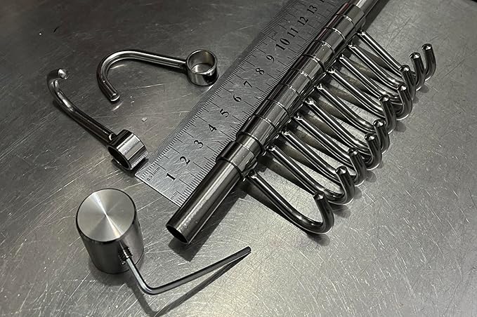 Premium Stainless Steel Kitchen Tool Utensil Organizer Bar Rack with Movable Hooks for Pan Pot Spoon Towel (Transitional, 8 Hooks)