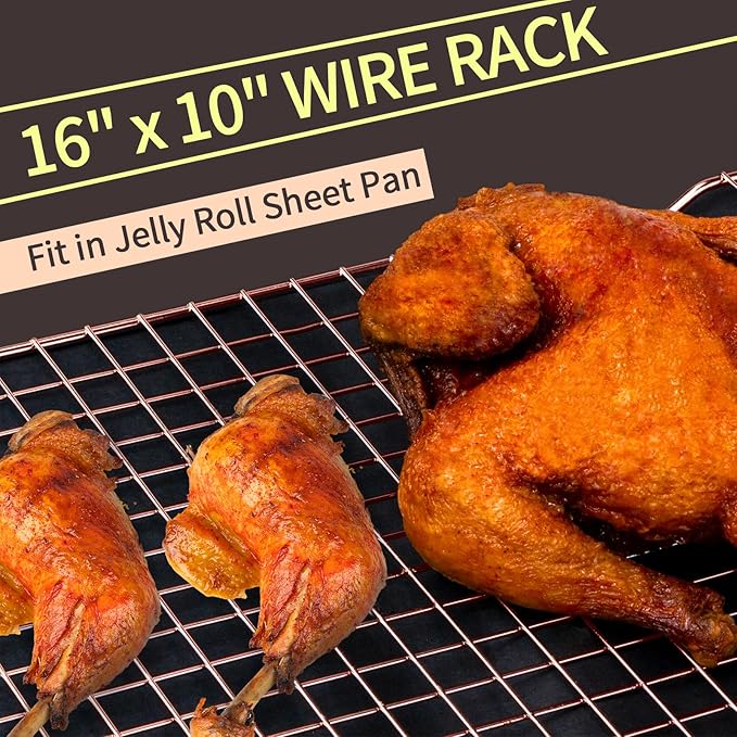 Briout Cooling Rack for Baking, 2-Pack 16x10 Inches Baking Rack, Thick Wire Cookie Rack for Cooking, Roasting, Grilling, Drying, Oven Safe, Fits Half Sheet Pan, Rose Gold