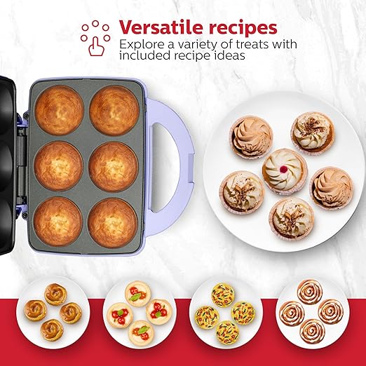 Holstein Housewares Non-Stick 6-Count Electric Cupcake Maker Machine – Bakes 6 Cupcakes, Muffins, Pizza Cups, Cinnamon Buns – Perfect for Gifts, Birthdays, Holidays, or Bake Sales, Lavender