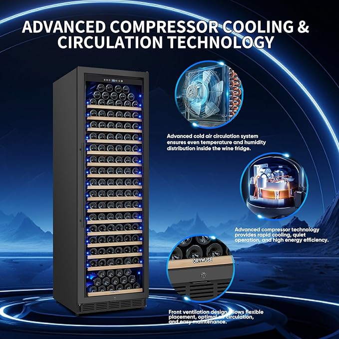 ORYMUSE 200 Bottle Upgrade Wine Cooler Refrigerator - 24 Inch Large Capacity Wine Fridge Built-In Freestanding, with Quiet Compressor, Professional Temperature Control & Wine Cellar - Black