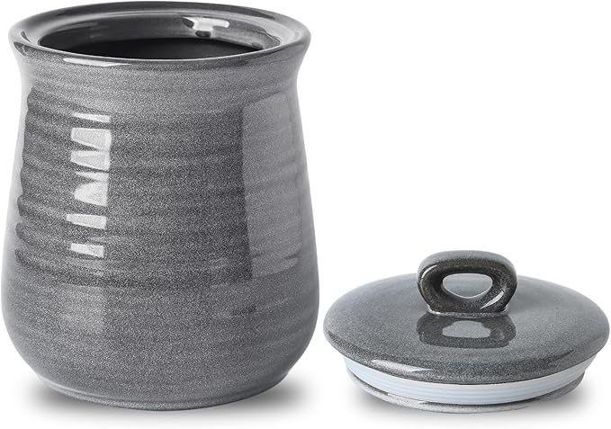 HASENSE Large Ceramic Coffee Canister with Airtight Lid, 80 FL OZ Grey Porcelain Food Storage Container, Farmhouse Kitchen Countertop Jar for Coffee Beans, Flour, Sugar, Cereal & Cookies