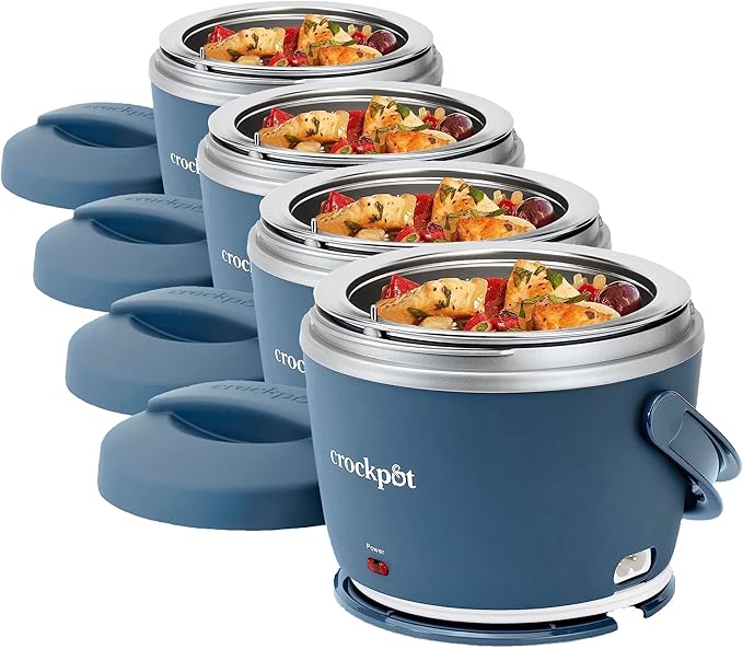 Crock-Pot 20-Ounce Electric Lunch Box,Portable Food Warmer,Faded Blue,Perfect for Travel,Car,On-the-Go,Keeps Food Warm,Spill-Free,Dishwasher-Safe,Ideal Gift for Men and Women,(Pack of 4)
