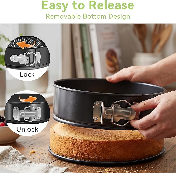 USLAI Springform Pan, 6+8+10 Inch Nonstick Cheesecake Pan with Removable Bottom, Easy to Clean, Ideal for Baking Cakes, Pies and Quiches - Set of 3