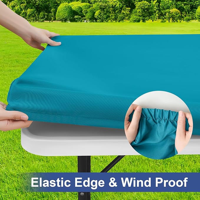 homing Rectangle Table Cloth Cover, Waterproof Polyester Elastic Fitted Tablecloth, Fits for 6 Foot Folding Tables, Washable Table Protector for Picnic, Camping, Outdoor (Teal, 30" x 72")
