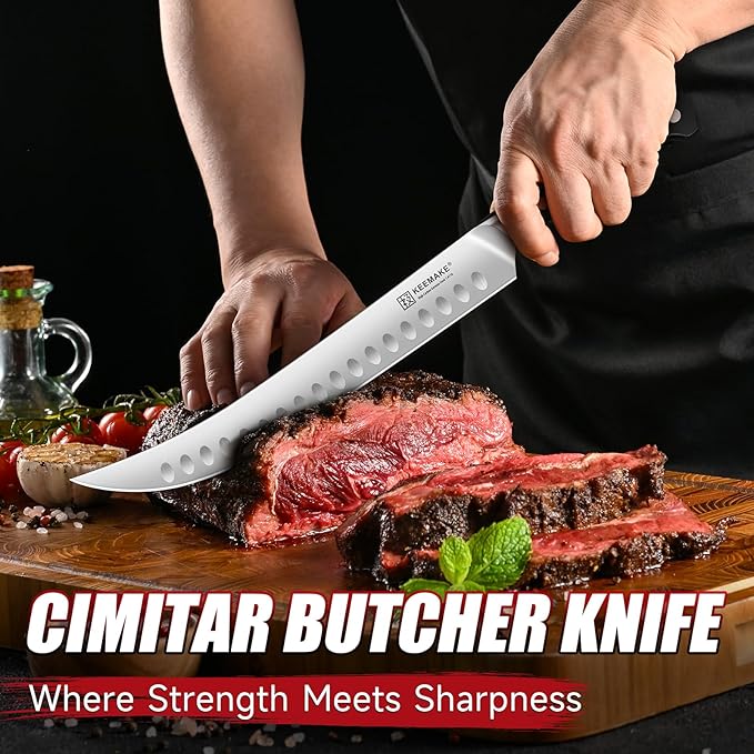 KEEMAKE Butcher Knife, 10‘’ Carving & Slicing Knife with Ergonomic Full Tang Handle, German High-Carbon Steel, Sheath Included, Razor Sharp for Meat, Roasts, BBQ, Turkey, Grilling Gifts for Men