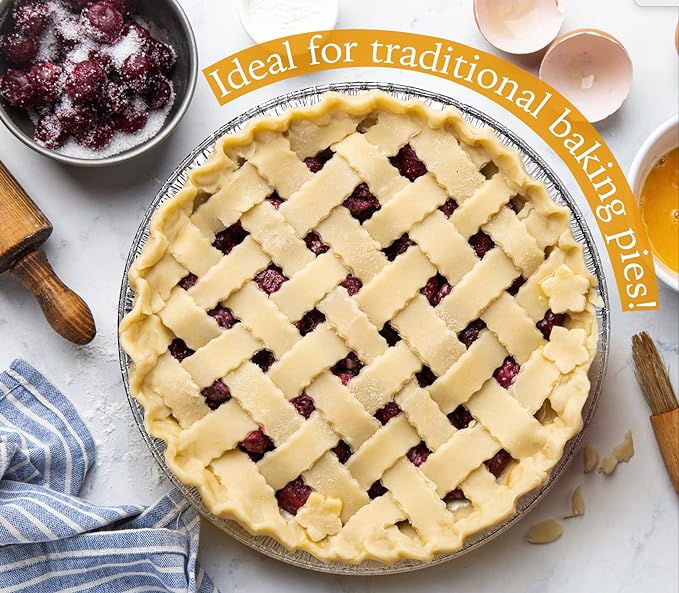 9" Aluminum Foil Pie Tins (25 Pack), Disposable Aluminum Pie Pans, Foil Pans for Baking, Cooking, Freezer Safe, Round Foil Pans, Foil Plates Perfect for Quiche, Tarts, Pies, & Takeout Spare Essentials