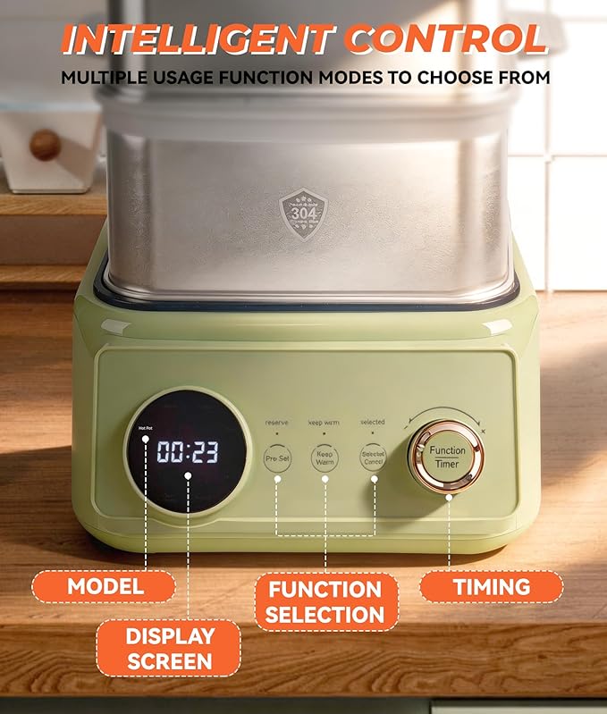 10.6 QT Double-Layer steamer for cooking, 304 Stainless Steel food steamer electric with Timer & Auto Shut-Off, Fast Heating Vegetable Steamer Electric for Veggies, Seafood, Rice,BPA-Free