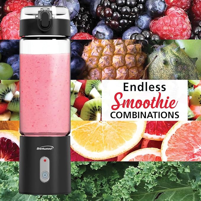 Brentwood 50-Watt 17-Oz. Portable Battery-Operated USB-Chargeable Glass Blender (Black)