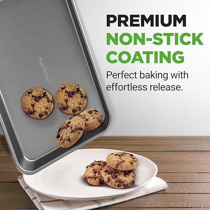 NutriChef 2-Piece Large & Medium Cookie Sheets for Baking - Non Stick Baking Sheet for Cookies, Sheet Cakes & Roasting - Dishwasher Safe - Gray