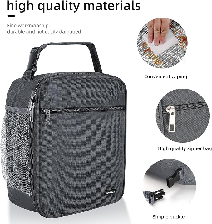 Lovoeo Lunch box Lunch bag for men women Insulated Lunchbox Lunch bags for Work Picnic Travel (Grey)