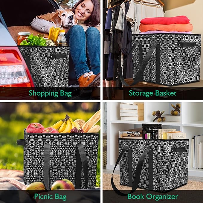 WISELIFE Reusable Grocery Bags 8 Pack,Large Grocery Tote Bag Water Resistant Shopping Bags Foldable Grocery Bag for Clothes,Shoes and Picnic,Black