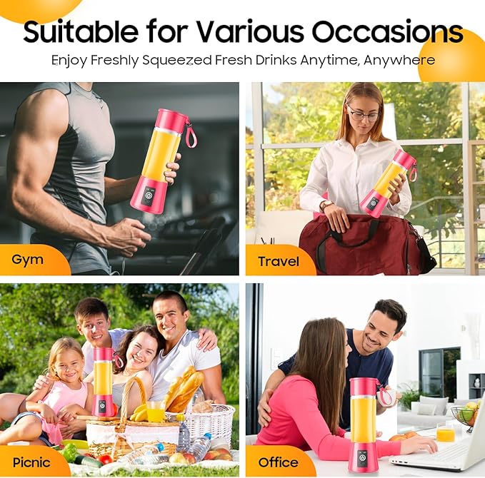 Cordless Portable Personal Size Blender - Mini Blender Make Smoothies and Shakes, 380Ml BPA Free Travel Cup, Powerful Blending Suit in Office/Home/Gym, Mother's Day