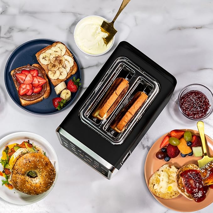 Inspirex Touch Screen Toaster - 2 Extra Wide Slots - 5 Bread Types and 6 Browning Levels - Defrost, Reheat, Favorite, & Single Slot Modes - For Toast, Bagels, & Waffles – Black