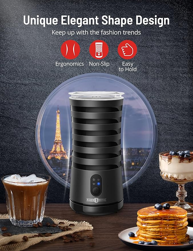 Electric Milk Frother, Paris Rhône 4-in-1 Milk Steamer and Frother, Hot & Cold Foam Milk Warmer with Temperature Control, Auto Shut-Off Frothers for Coffee, Latte,Macchiato, Cappuccino