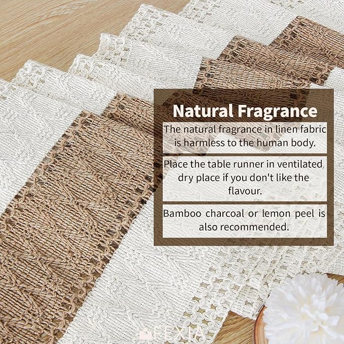 FEXIA Boho Table Runner for Thanksgiving Fall Christmas Home Decor with Tassels 72 Inches Long Pottery barn Furniture Farmhouse Rustic Macrame Burlap Table Decoration for Living Room (12x72 Inches)