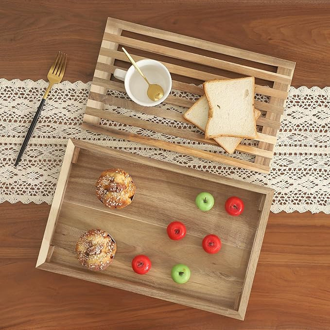 Bread Cutting Board with Crumb Catcher Tray Wooden Holder Bread Tray for Serving Bread Slicers for Homemade Bread Cutting Boards for Kitchen with Holder