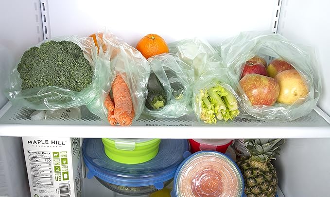 Keep it Fresh Produce Bags - 60 Reusable BPA Free Freshness Produce Bags & Twist Ties - Keeps Fruits, Veggies, and Flowers Fresher Longer