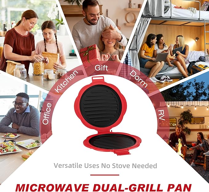 9.8" Microwave Sandwiches Maker,Double Side Grill Pan with Heat-Resistant Handles, Non-Stick Crisper Tray,Dishwasher Safe,School Dorm/Home/Office