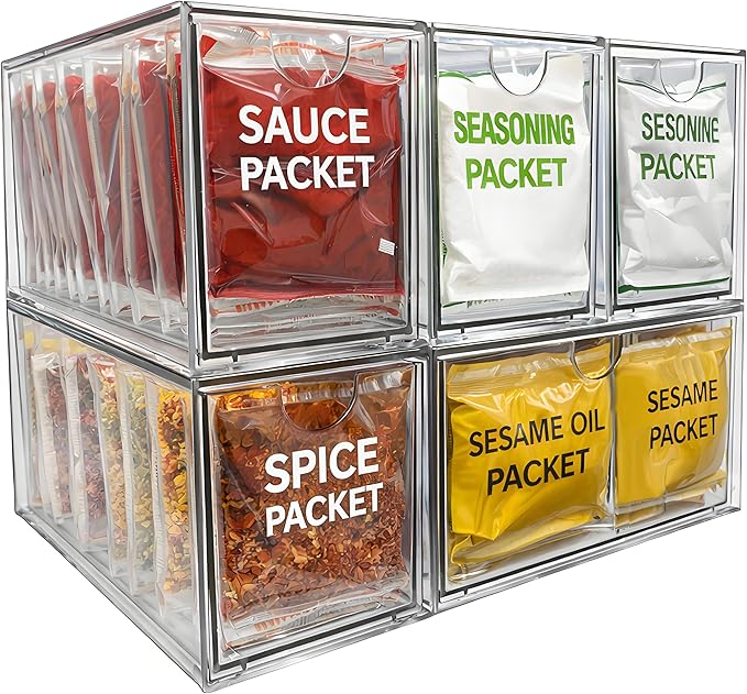Coffee Pod and Tea Bag Organizer Drawer – Crystal-Clear Acrylic Tea Bag Drawer, Easy to Clean & Stackable for K-Cups, Tea, Sugar Packets in Office, Gym & Kitchen Cupboard (5-Pack)