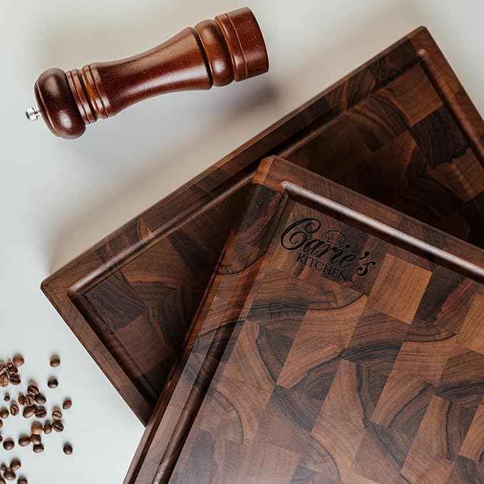 Handmade Personalized Walnut End Grain Cutting Board – Custom Engraved Wood Chopping Block, Perfect Gift for Home Chefs by GrainWoods (20x14x2 Inches)
