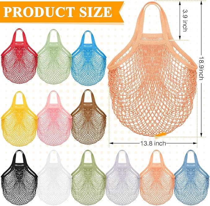 Shappy 12 Pack Reusable Mesh Grocery Bags Large Crochet Market Bag Cotton Kitchen Tote for Fruit Vegetable Storage