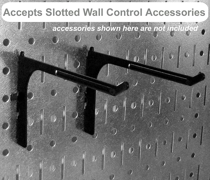 Wall Control Kitchen Pegboard Organizer Pots and Pans Storage Rack Organization Kit with Yellow Pegboard and White Accessories