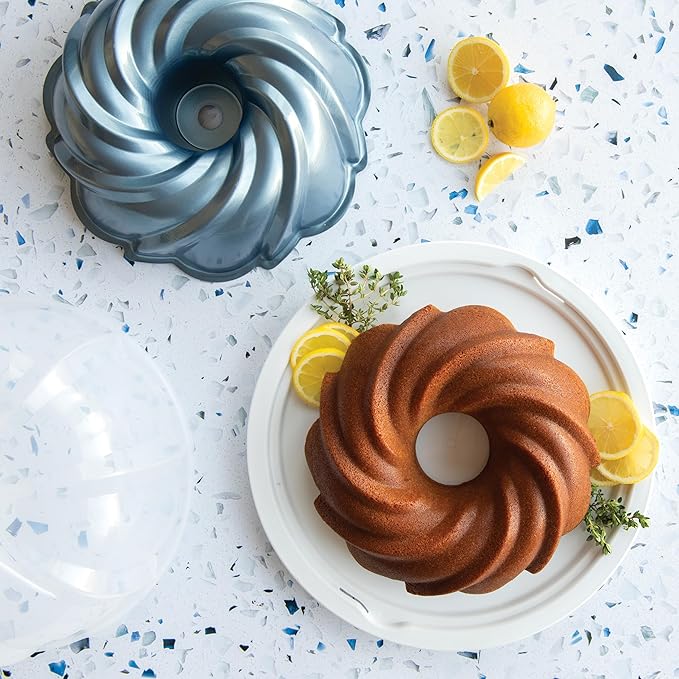 Nordic Ware Formed Swirl Bundt with Keeper, 10 Cup, Twilight Blue