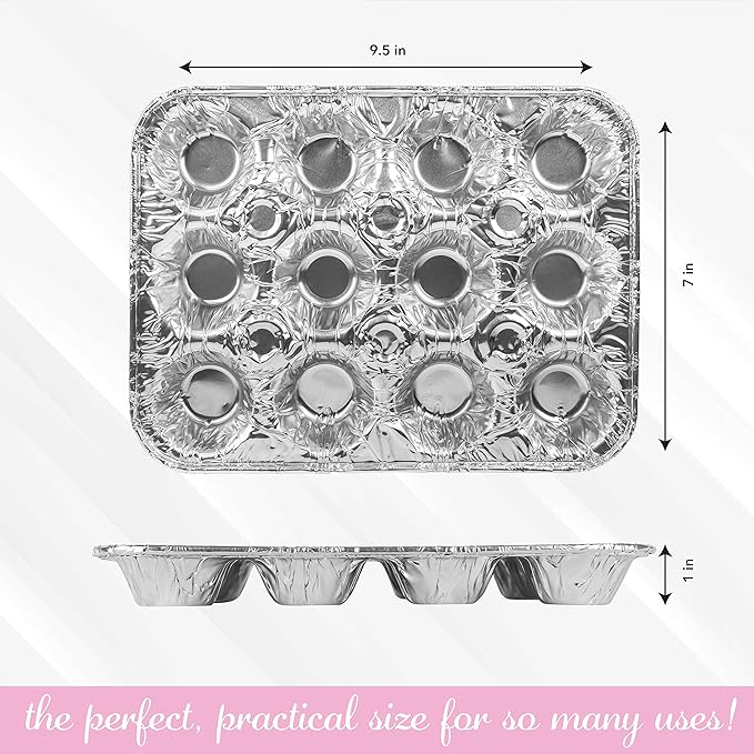 PLASTICPRO Aluminum Foil Mini Muffin Pans Reusable and Disposable, Holds 12 Mini Cupcakes/Muffin foil Pan Pack of 10