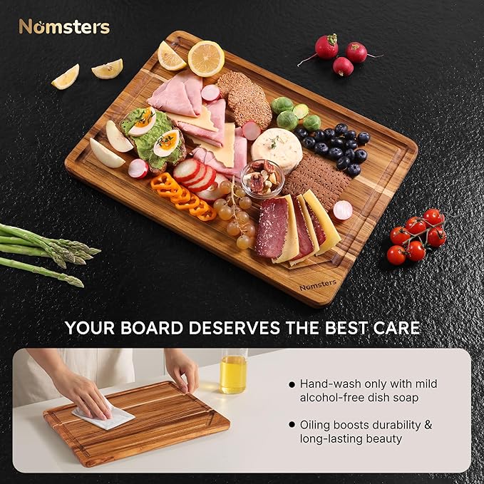 20'' Extra Large Teak Wood Cutting Board for Kitchen Non Slip Over Sink Charcuterie Board Serving Heavy Duty Non Toxic Wooden Chopping Board Thick Haus Big Xl XXl Convenient Kitchen Essentials