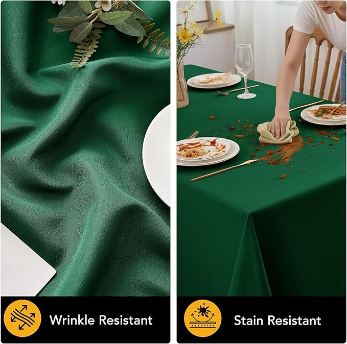 6-Pack Hunter Green Tablecloths for Rectangle Tables, 90 x 156 Inches, Stain-Resistant Polyester Fabric for 8 Foot Tables - Washable Table Covers for Weddings, Birthday Parties, Events