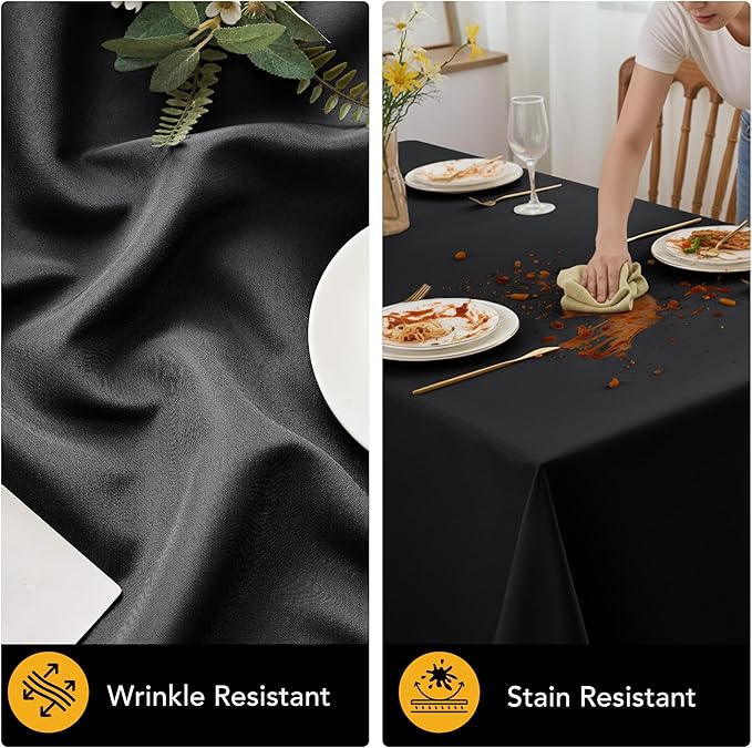 6-Pack Black Tablecloths for Square Tables, 70 x 70 Inches, Stain-Resistant Polyester Fabric for 3 Foot Tables - Washable Table Covers for Weddings, Banquets, Birthday Parties, Events