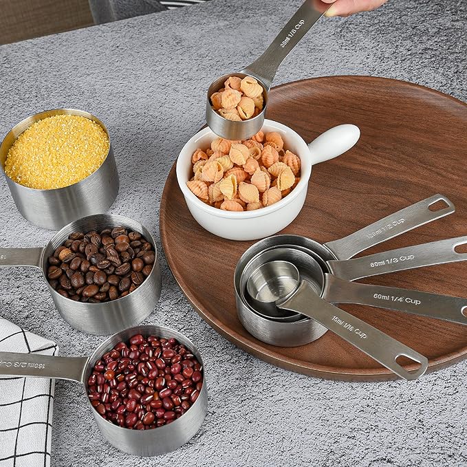 Smithcraft Measuring Cups and Spoons Set 18, Metric&US 18/8 Stainless Steel Measuring Cups and Spoons for Kitchen &Baking, Metal Measue Cup and Spoon for Dry&Liquid, 8 Measure Cups&9 Spoons w/Leveler