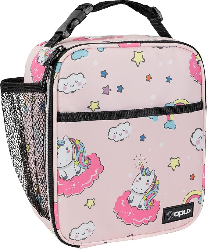 opux Premium Insulated Lunch Box, Soft School Lunch Bag for Kids Girls, Leakproof Small Lunch Pail Women Work, Reusable Compact Cooler Tote Lunchbox for Office, Pink Unicorn