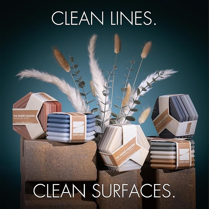 LINE+ARC Extra Thick Silicone Coasters (As Seen in NYTimes WireCutter) Waterproof Anti-Stain Heat-Safe Dishwasher-Safe Degrē Coasters (Set of 6, Smoke) Outdoor Rubber Mid-Century Modern