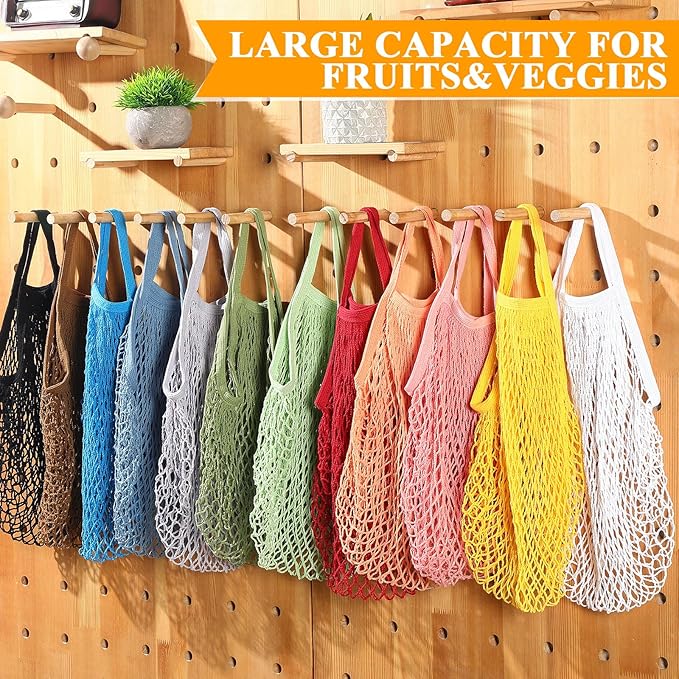 Shappy 12 Pack Reusable Mesh Grocery Bags Large Crochet Market Bag Cotton Kitchen Tote for Fruit Vegetable Storage