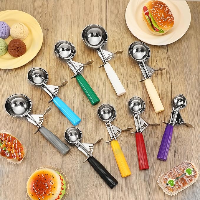 Hsei 9 Pcs Ice Cream Scoops Stainless Steel Cookie Portion Scoop with Handle for Baking Food Cookie Dough Cupcake Batter (Many Color,40mm to 78mm)