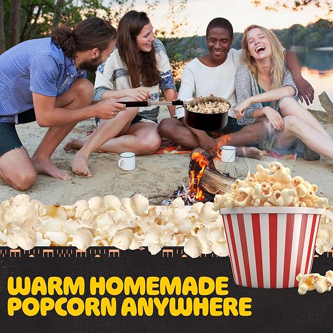 Campfire Popcorn Popper - Old Fashioned Popcorn Maker with Telescoping Handle - Camping Gear by Great Northern Popcorn (Black)
