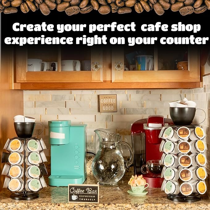 Made Easy Kit Carousel Coffee Pod Holder - Compatible with Keurig K-Pods K-Cups - Countertop 360 Spin Rack Storage Organizer - Revolving Base - Capsule Café Station Bar (Mug Black, Large)